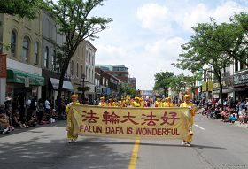 在布兰普顿（Brampton）花节游行中的腰鼓队。