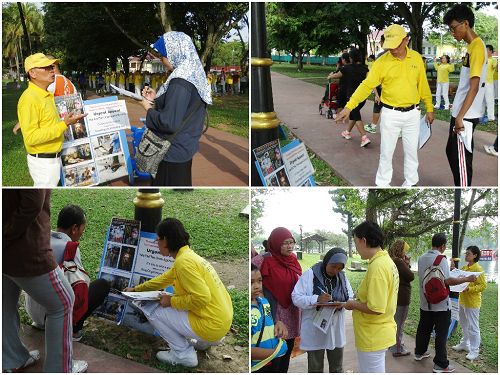 许多民众停下脚步了解法轮功真相，并踊跃签名协助法轮功学员制止迫害