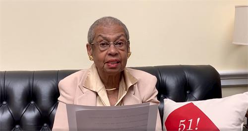 '图2：哥伦比亚特区众议员莉诺·诺顿（Eleanor Holmes Norton）说：“我们必须为那些在中国受迫害、自己无法唤起外界关注的人们而抗争。”'